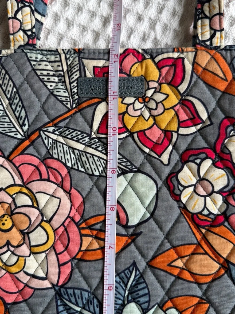 Vera Bradley Quilted Floral Tote in Gray with Pink, Orange and Blue Accents